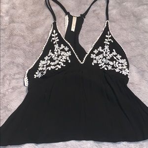 Black floral spaghetti double strap shirt